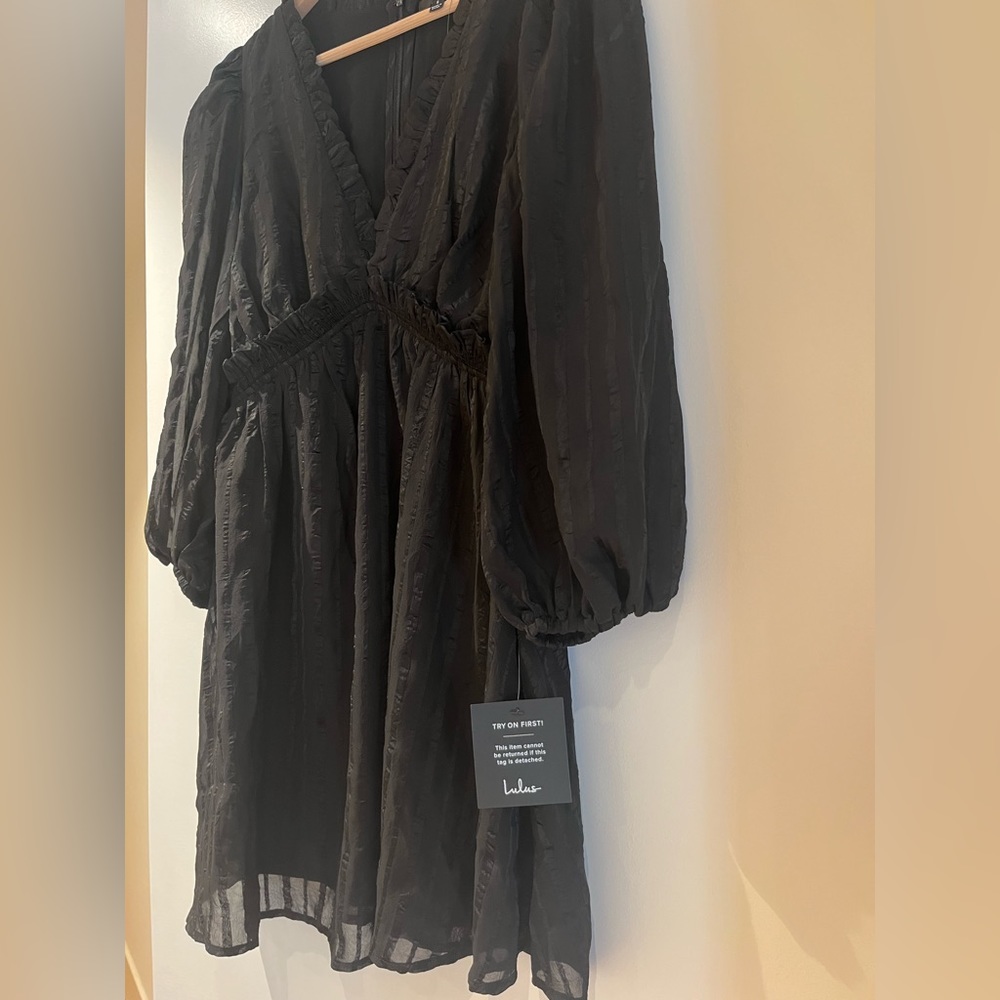 NWT Lulus stripe balloon sleeve mini dress - long sleeve lightweight A-line - Picture 11 of 14
